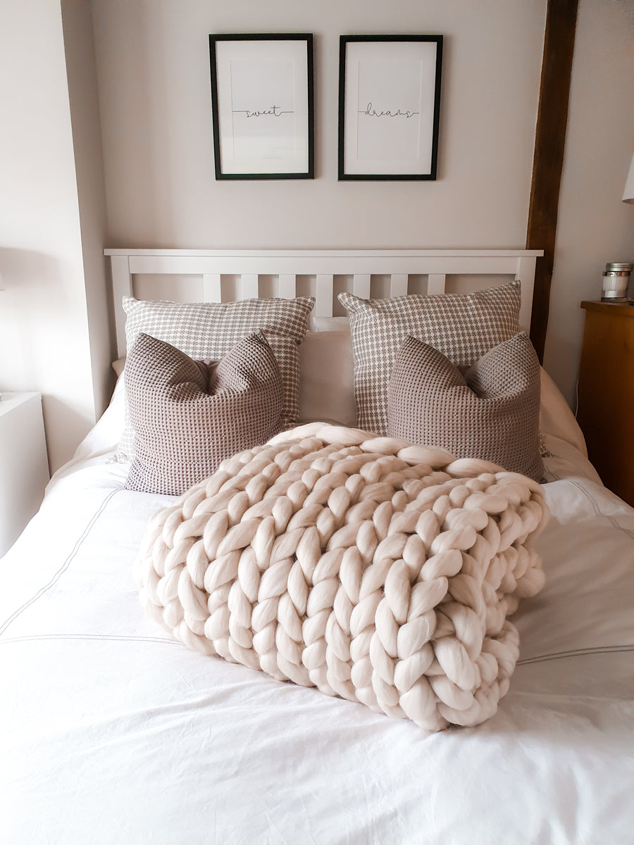 Handmade Chunky Knit Wool Blanket Cream Free Delivery