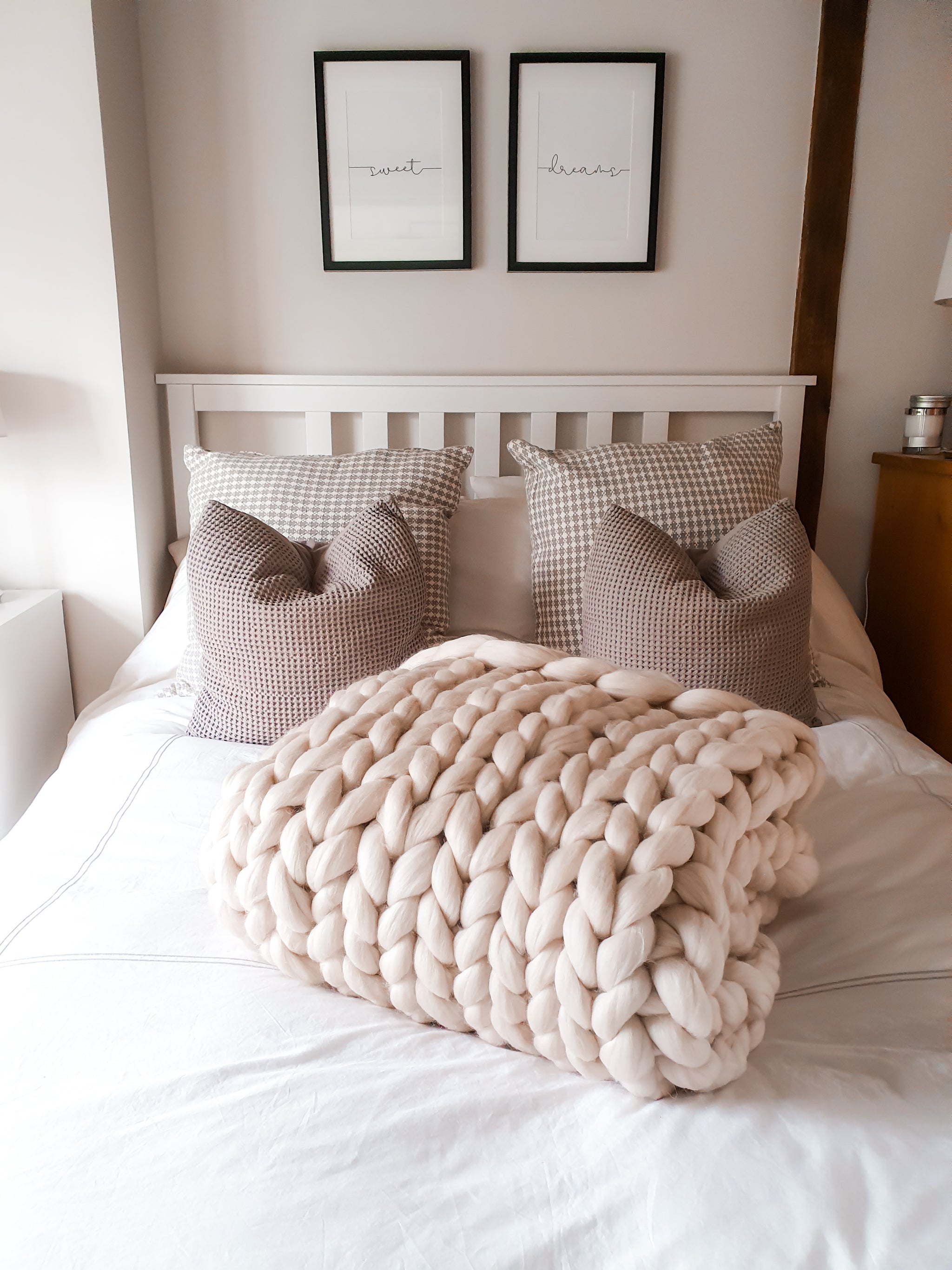 Handmade Chunky Knit Wool Blanket Cream Free Delivery